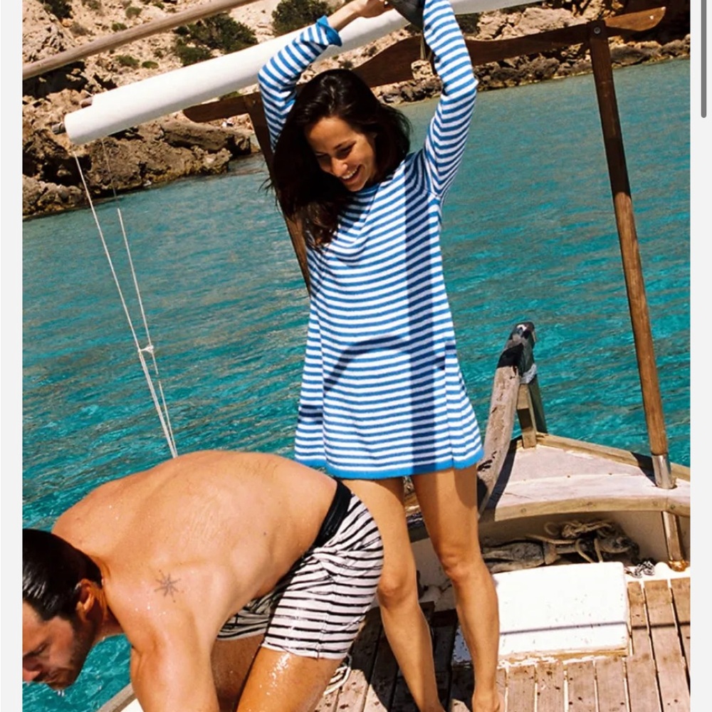Striped Open-Back Mini Dress - Blue/White - Picture 2 of 12